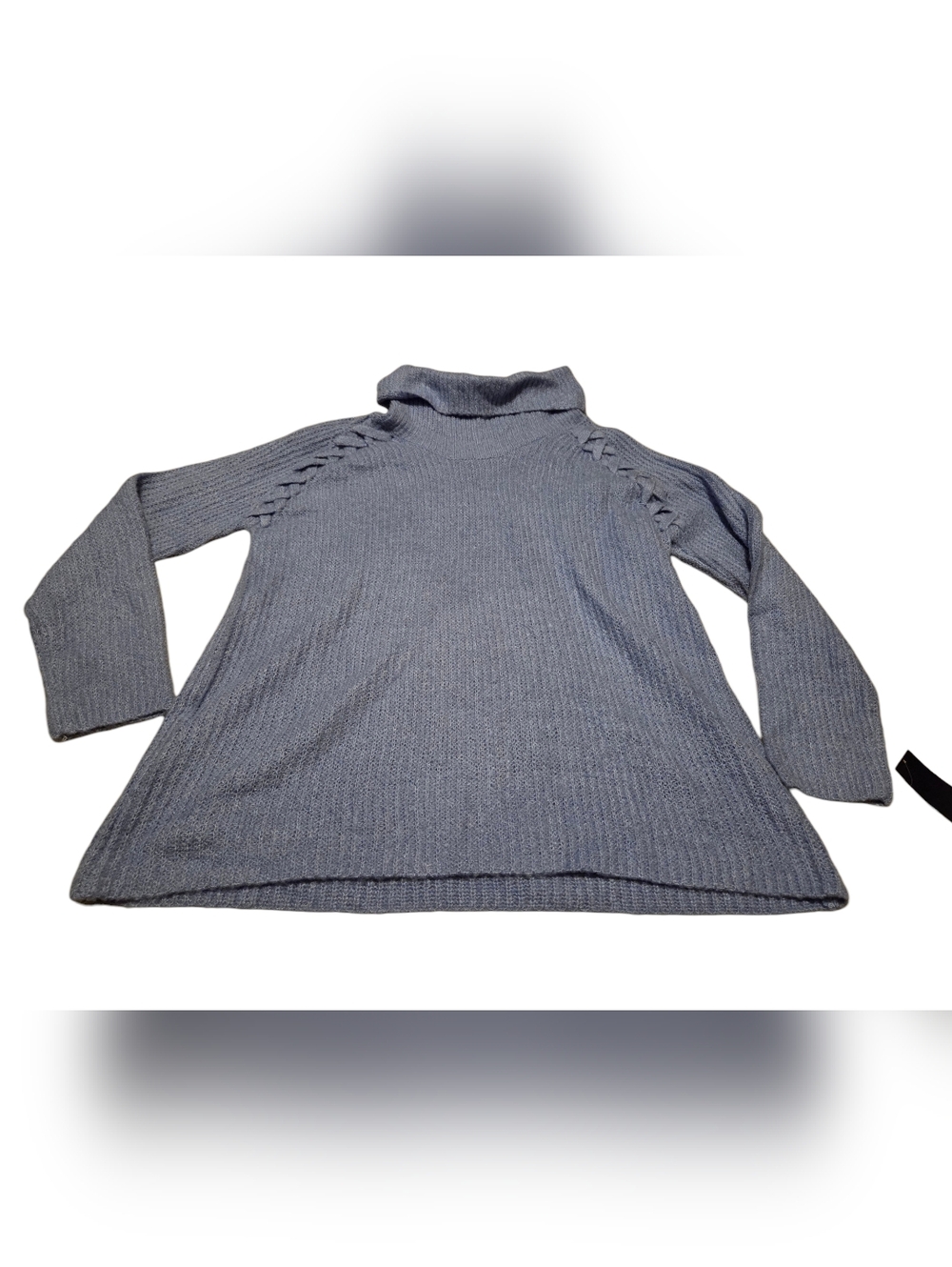 Women’s XL Relativity Gray/Blue Cowl Neck Braided Shoulder Detail Sweater